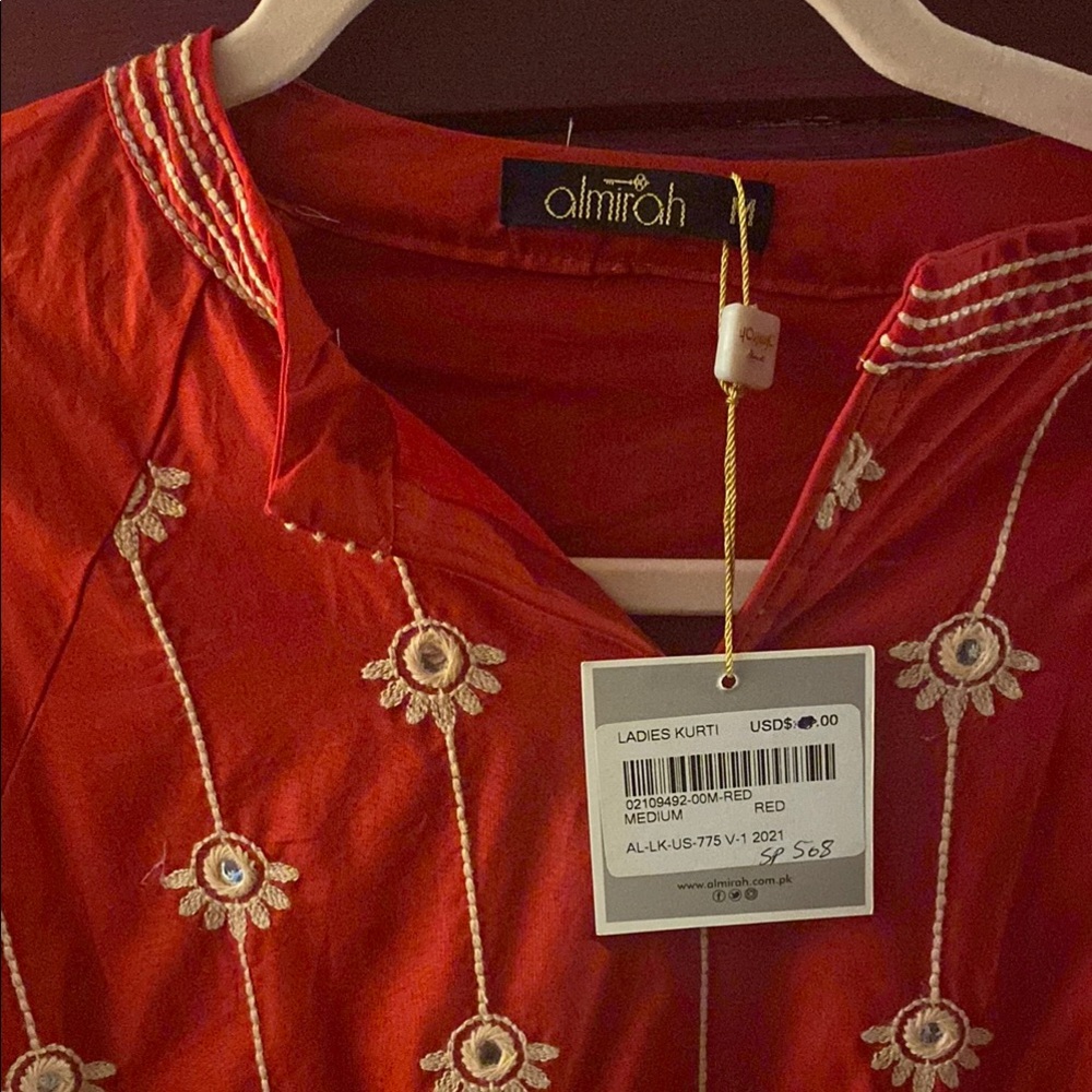 Amirah Red Kurti with White Detailing